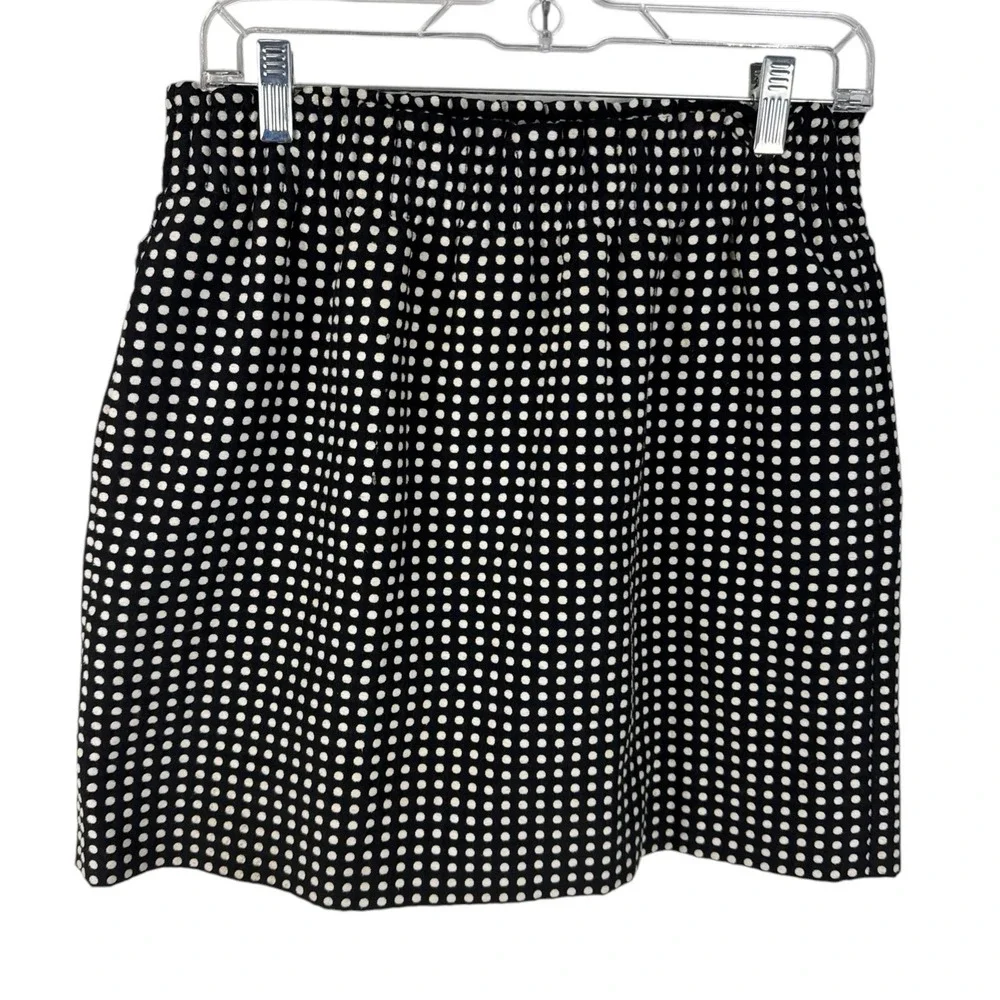 J.Crew Women's 6 Pull On Knit Mini Skirt Black Cream Polka-dot EUC Length‎ 17